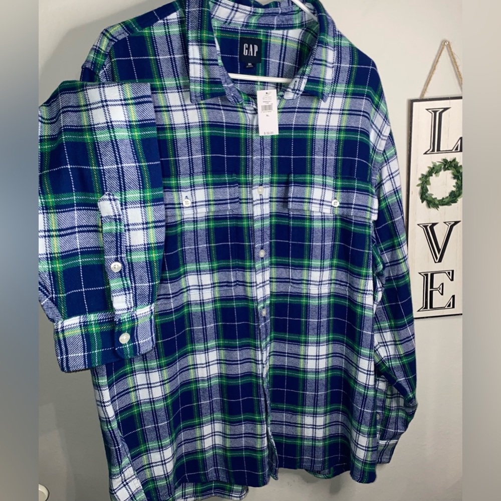 MENS GAP 100% COTTON LONG SLEEVE BUTTON DOWN COLLARED FLANNEL SHIRT